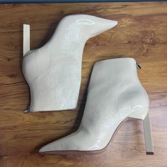 Schutz Viha Patent Leather Bootie‎ Womens 10 Pointed Toe Heel Eggshell - Picture 9 of 16